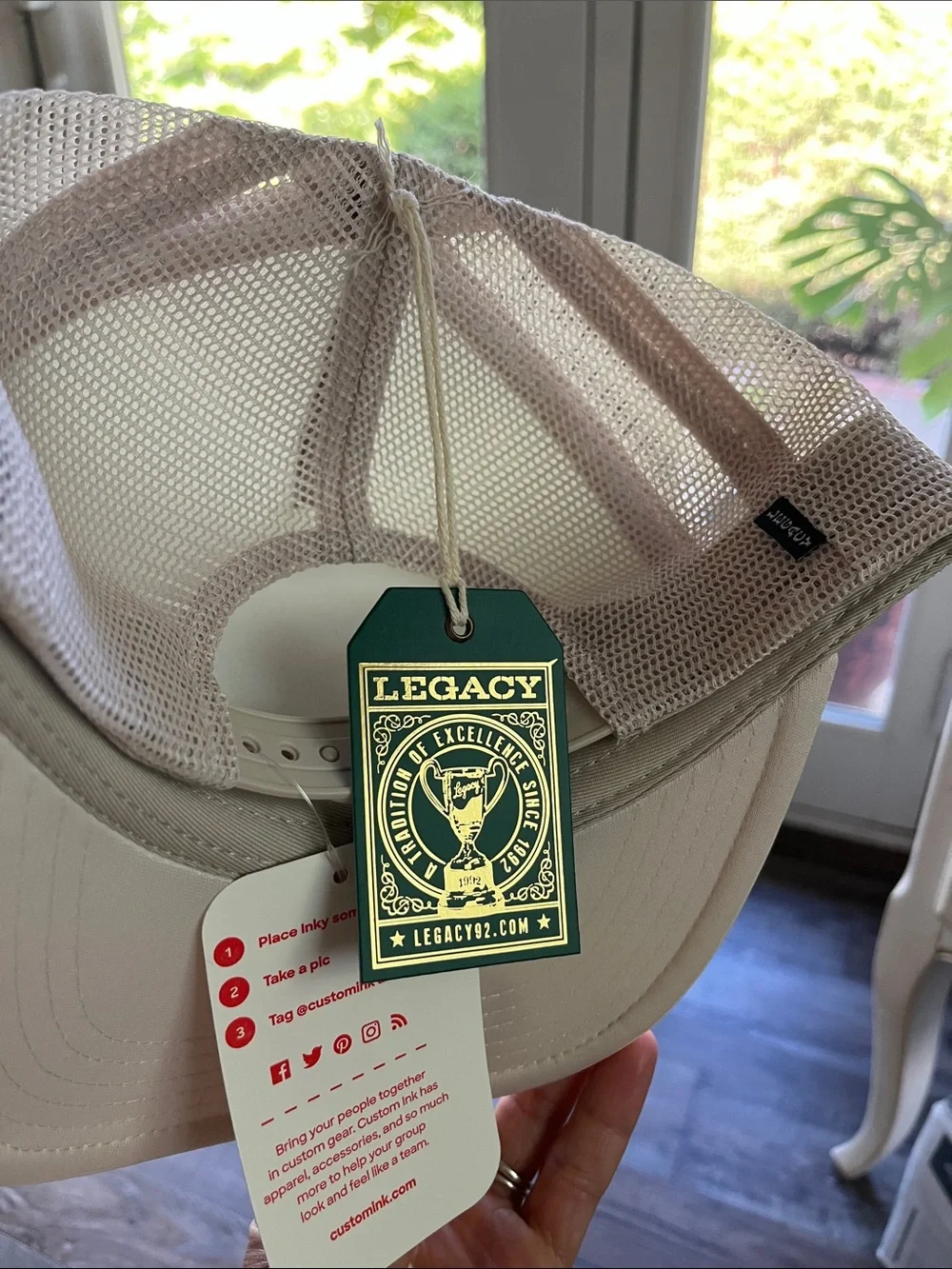 Hustle + Flow Fit Club Cream Trucker Hat with Green Logo